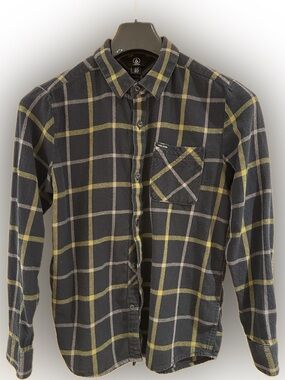 Volcom Black Plaid Button-Down with Olive & Gray Windowpane